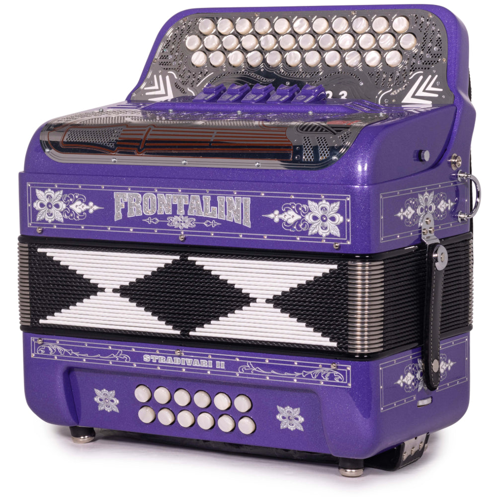 Frontalini Stradivari II 5 Switch FBE Accordion in Purple Glitter with Silver Details